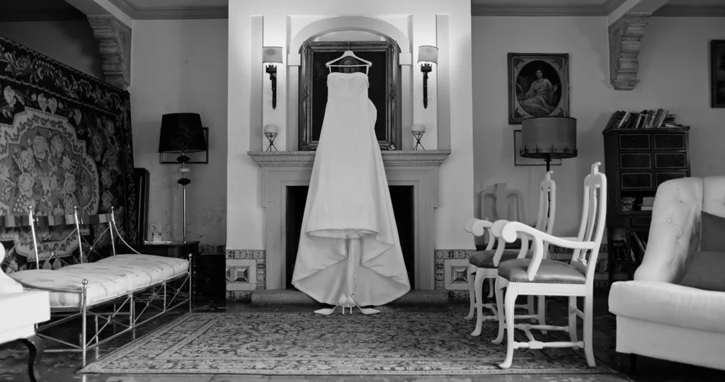 The perfect bridal gown displayed against the serene ocean backdrop in Florida.